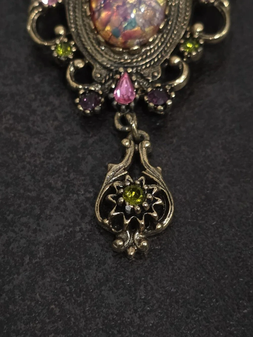 Vintage Sarah Coventry Contessa Brooch Pendant 1970s Faux Opal Rhinestone